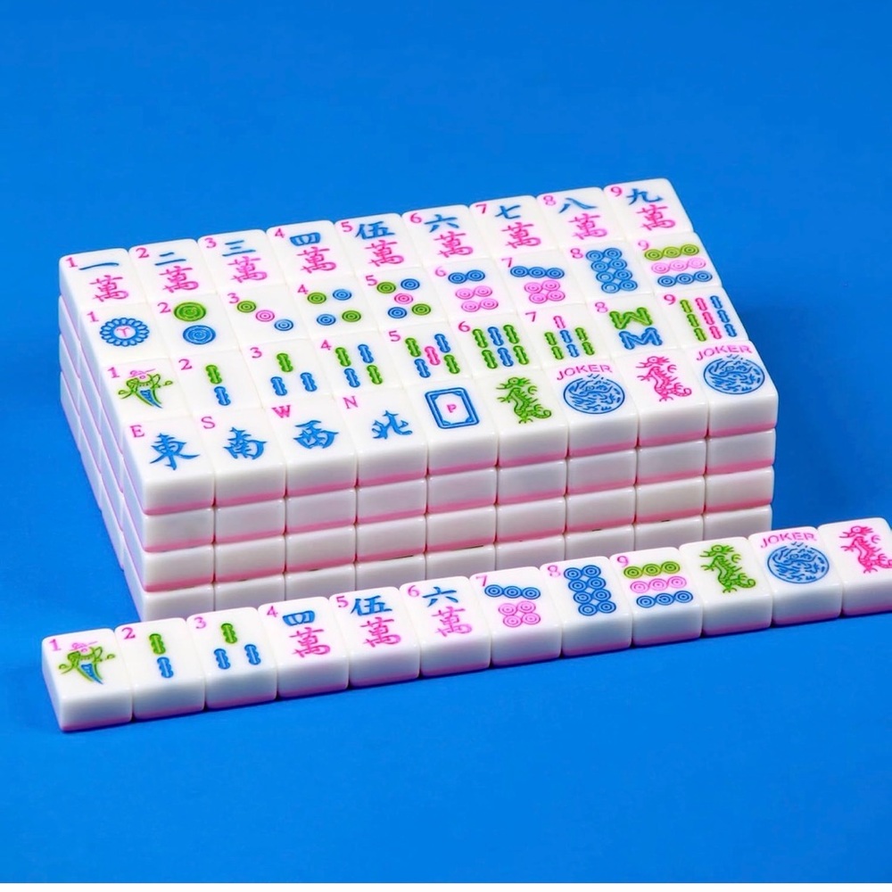 Classic Kids Mahjong Tile Set - White with Pink, Blue & Green Accents